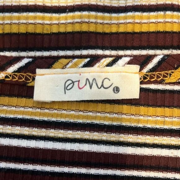 Pinc Y2K Brown Yellow Stripe Long Sleeve Crewneck Ribbed Crop Top Large Grunge - Picture 4 of 6